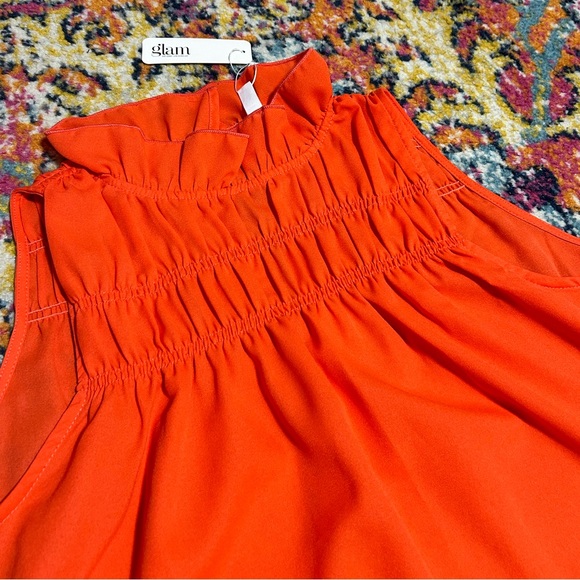 Glam | NWT Orange Ruffle Mock Neck Sleeveless Tank Small - Picture 6 of 9